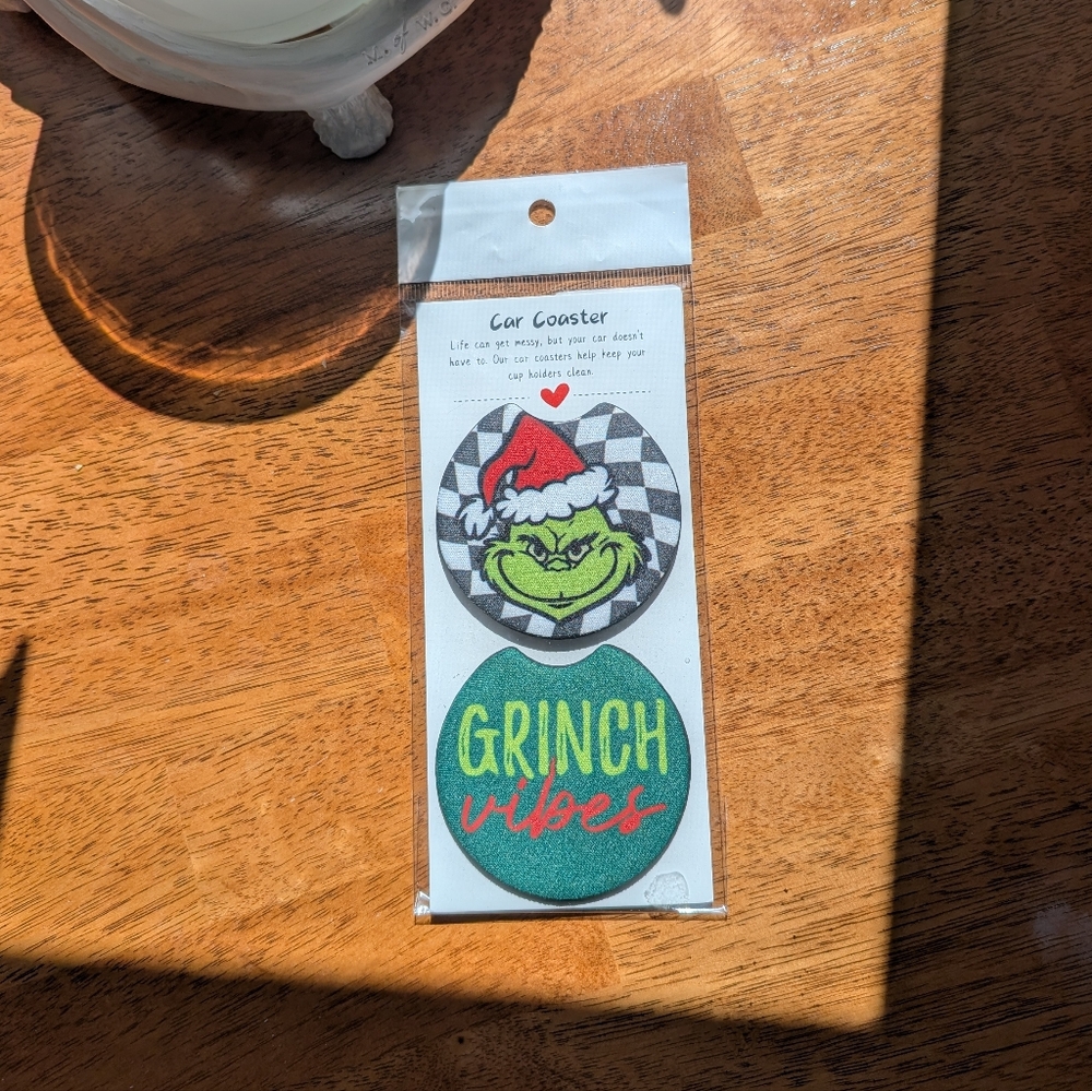 Grinch Vibes Car Coaster Set - Green & Red & Checkerboard 🏁🎄♥️